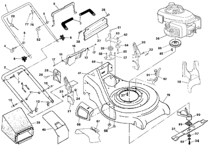 Handle And Deck Assembly Diagram and Parts List for 5521RS (954223470-C)(2004-07) Husqvarna Lawn Mower