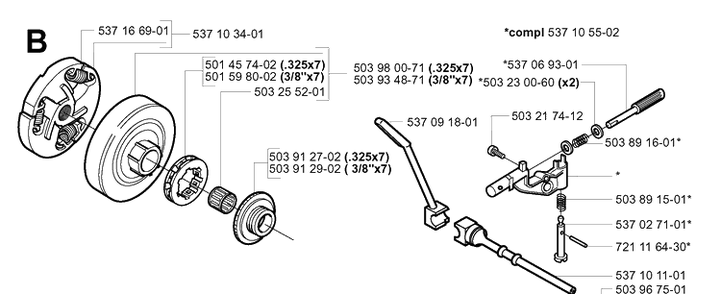 Clutch And Oil Pump Diagram and Parts List for 359 20050600001-20060600000 Husqvarna Chainsaw