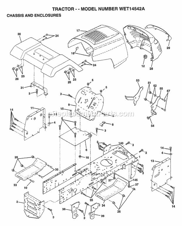 Chassis And Enclosures Diagram and Parts List for WET14542A 1999 Husqvarna Lawn Tractor