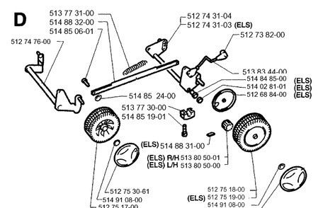 Wheel And Depth Stake Assembly 6 Diagram and Parts List for 43EL ROYAL Husqvarna Lawn Mower