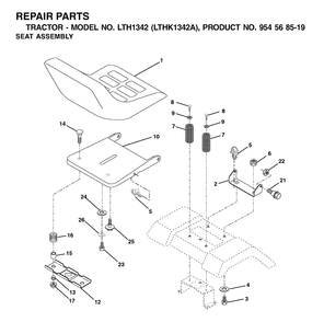Seat Diagram and Parts List for LTH1342-LTHK1342A 2002-01 Husqvarna Lawn Tractor