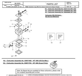 Carburetor Details Diagram and Parts List for 136 20040100001-Current Husqvarna Chainsaw