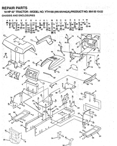 Chassis And Enclosures Diagram and Parts List for YTH180 (954001022)(1994-03) Husqvarna Lawn Tractor
