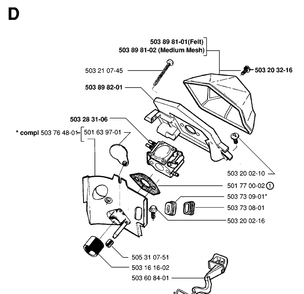 Carburetor And Air Filter Diagram and Parts List for 55 (RANCHER)(19983100001-20001900000) Husqvarna Chainsaw