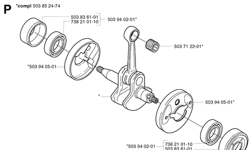 Crankshaft Diagram and Parts List for 325RDX 20020100001-20051800000 Husqvarna Brush Cutter