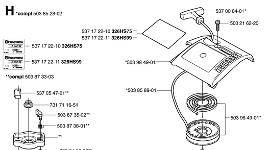Starter Diagram and Parts List for 326HS99 (X-SERIES)(20020100001-20030100000) Husqvarna Hedge Trimmer