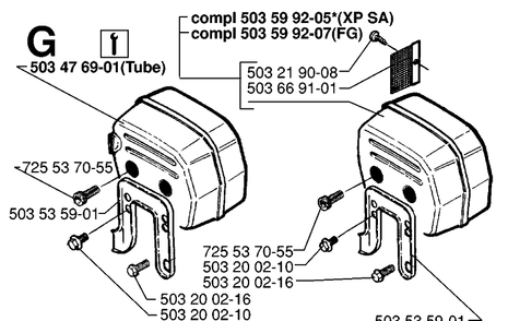 Muffler Diagram and Parts List for 61 19970100001-19993100000 Husqvarna Chainsaw