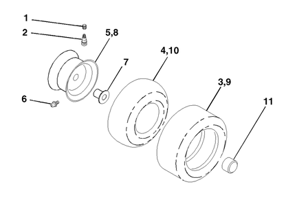 Wheels And Tires Diagram and Parts List for YTH1848XP (954567260-E)(2002-02) Husqvarna Lawn Tractor