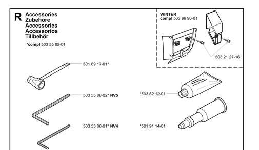 Accessories Diagram and Parts List for 372XP/ (XPG)(20014000001-20034000000) Husqvarna Chainsaw