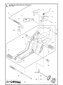 Fuel Tank Diagram and Parts List for 450 450II-450E-450EII-450 RANCHER-450 RANCHERII Husqvarna Chainsaw