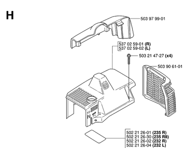 Cover Diagram and Parts List for 232R 20061400001-20144900000 Husqvarna Brush Cutter