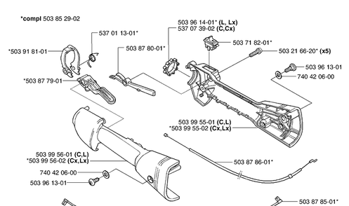 Throttle Control Diagram and Parts List for 326L 2002-08 Husqvarna Brush Cutter