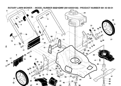 Frame Diagram and Parts List for 5521CHV (96143000108)(2008-01) Husqvarna Lawn Mower