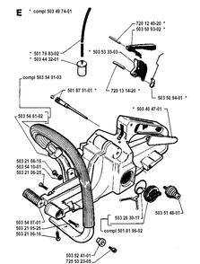 Fuel Tank And Handle Diagram and Parts List for 262XP 19942300001-19960100000 Husqvarna Chainsaw