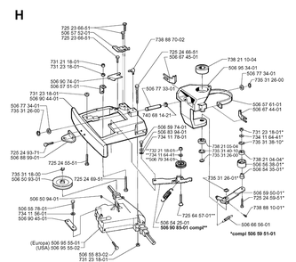 Tine Assembly Diagram and Parts List for RIDER970 1998-03 Husqvarna Lawn Mower