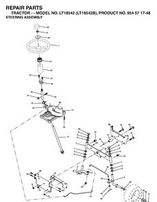 Steering Diagram and Parts List for LT18542-LT18542B 2004-02 Husqvarna Lawn Tractor