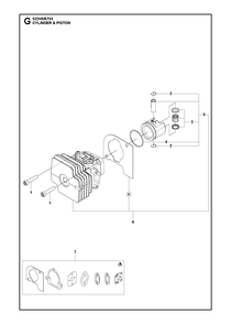 Cylinder Piston Diagram and Parts List for 522HSR75X  Husqvarna Hedge Trimmer