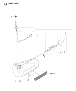 Fuel Tank Diagram and Parts List for 180BT 20084000001 & Above Husqvarna Leaf Blower / Vacuum