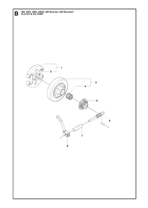 Clutch And Oil Pump Diagram and Parts List for 450RANCHER  Husqvarna Chainsaw