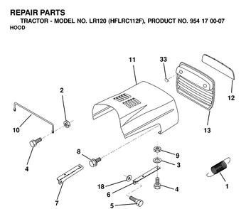 Hood Diagram and Parts List for LR120 (HFLRC112F)(2000-03) Husqvarna Lawn Tractor