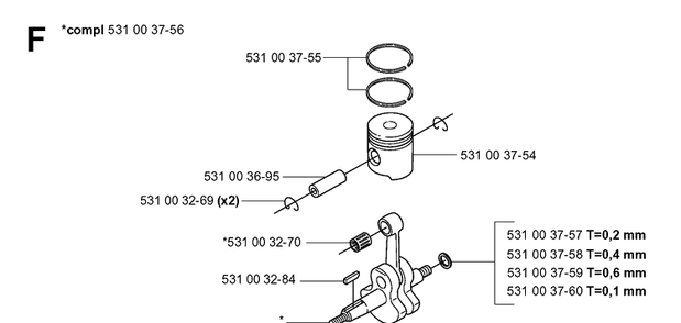 Piston And Crankshaft Diagram and Parts List for 165BT 20053300001-Current Husqvarna Leaf Blower / Vacuum