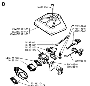 Carburetor And Air Filter Diagram and Parts List for 242 19900100001-19941400000 Husqvarna Chainsaw