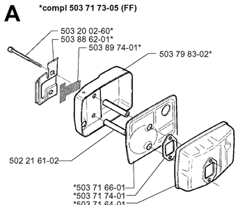 Muffler Diagram and Parts List for 225BV 19963100001-19970500000 Husqvarna Leaf Blower / Vacuum