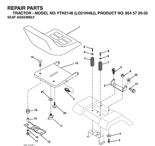 Seat Diagram and Parts List for YTH2148-LO21H48J 2004-05 Husqvarna Lawn Tractor