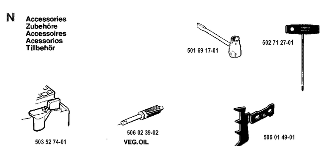 Accessories Diagram and Parts List for 40 19912200001-19952300000 Husqvarna Chainsaw