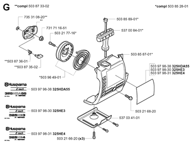 Starter Diagram and Parts List for 325HE4X 20010100001 - 20011800000 Husqvarna Hedge Trimmer