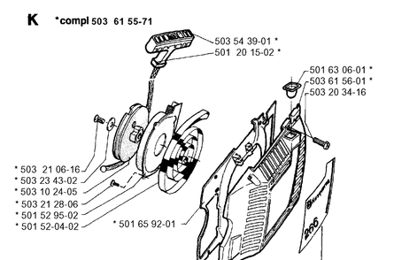 Starter Diagram and Parts List for 266 1993-09 replaced by 266 Husqvarna Chainsaw