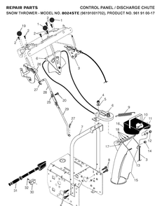 Control Panel And Discharge Chute Diagram and Parts List for 8024STE (96191001702)(2007-10) Husqvarna Snow Blower
