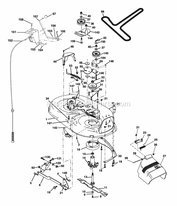 Mower Deck Diagram and Parts List for WET2242STA 2003 Husqvarna Lawn Tractor