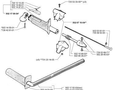 Handle Assembly Diagram and Parts List for 265RX 1999-03 Husqvarna Brush Cutter