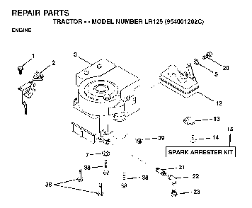 Engine Diagram and Parts List for LR125 (954001202C)(1995-03) Husqvarna Lawn Tractor