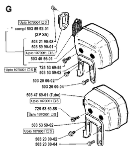 Muffler Diagram and Parts List for 61 19910900001-19933600000 Husqvarna Chainsaw