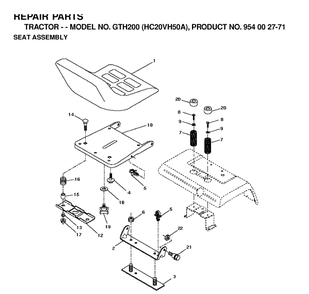 Seat Diagram and Parts List for GTH200 (HC20VH50A)(1996-04) Husqvarna Lawn Tractor