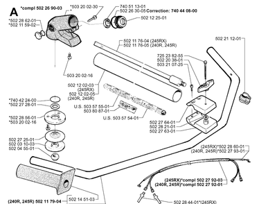 Bevel Gear And Shaft Diagram and Parts List for 245R 19962200001-19984000000 Husqvarna Brush Cutter