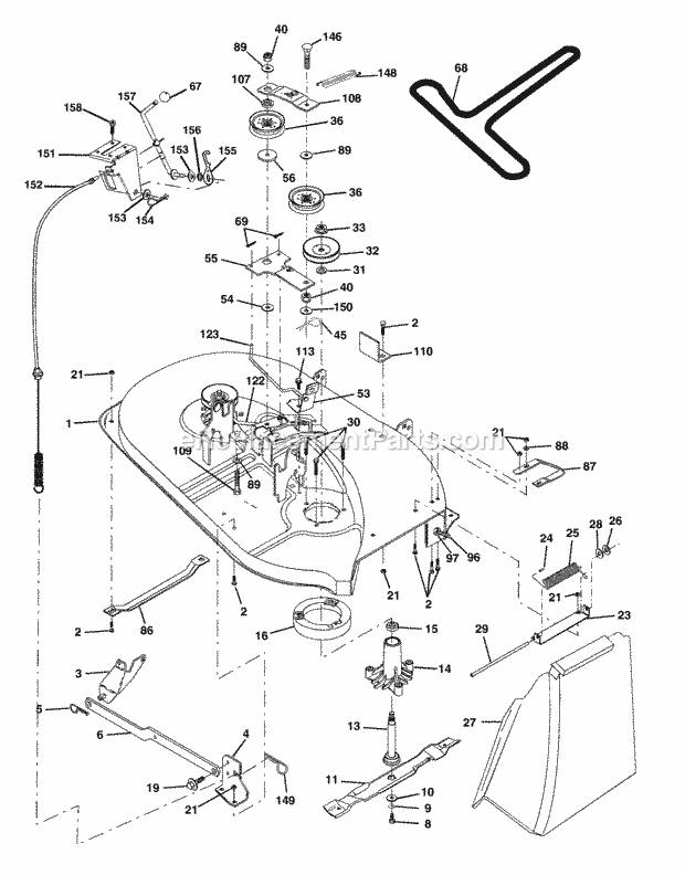 Mower Deck Diagram and Parts List for WET1338A 2003 Husqvarna Lawn Tractor