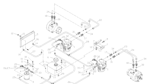 Hydraulic System Assembly Diagram and Parts List for ZTH6125KAA (968999166)(2002-10) Husqvarna Lawn Mower