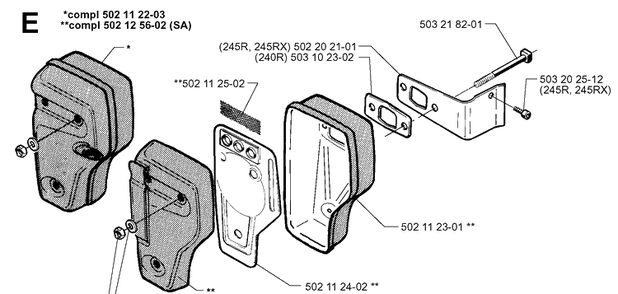 Muffler Diagram and Parts List for 245R 19984000001-20023100000 Husqvarna Brush Cutter