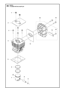 Cylinder, Piston And Muffler Diagram and Parts List for 525ECS  Husqvarna Edger
