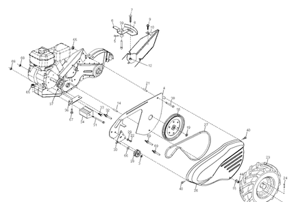 Mainframe Left Side Diagram and Parts List for TR430DUAL (96091001802)(2011-09) Husqvarna Cultivator