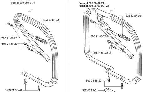 Front Handle Diagram and Parts List for 385 2001-04 Husqvarna Chainsaw