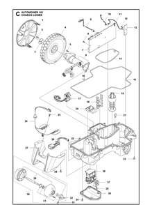 Chassis Lower Diagram and Parts List for 105 2019 Husqvarna Lawn Mower