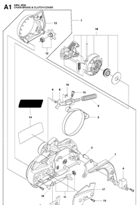 Chain Brake And Clutch Cover Diagram and Parts List for 445E 20103600001-20112700000 Husqvarna Chainsaw