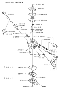 Carburetor Parts Diagram and Parts List for 223L 2005-04 Husqvarna Trimmer