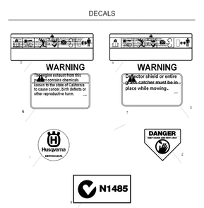 Decals Diagram and Parts List for W53-W53CSB 2008-08 Husqvarna Lawn Mower