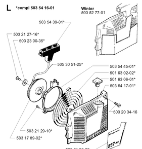 Starter Diagram and Parts List for 257 19980900001-19992300000 Husqvarna Chainsaw
