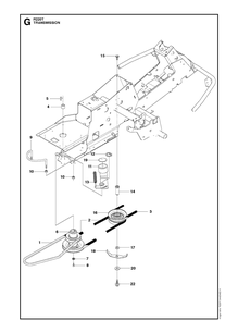 Chassis, Engine And Pulleys Diagram and Parts List for R220T (966785701)(2017) Husqvarna Lawn Mower
